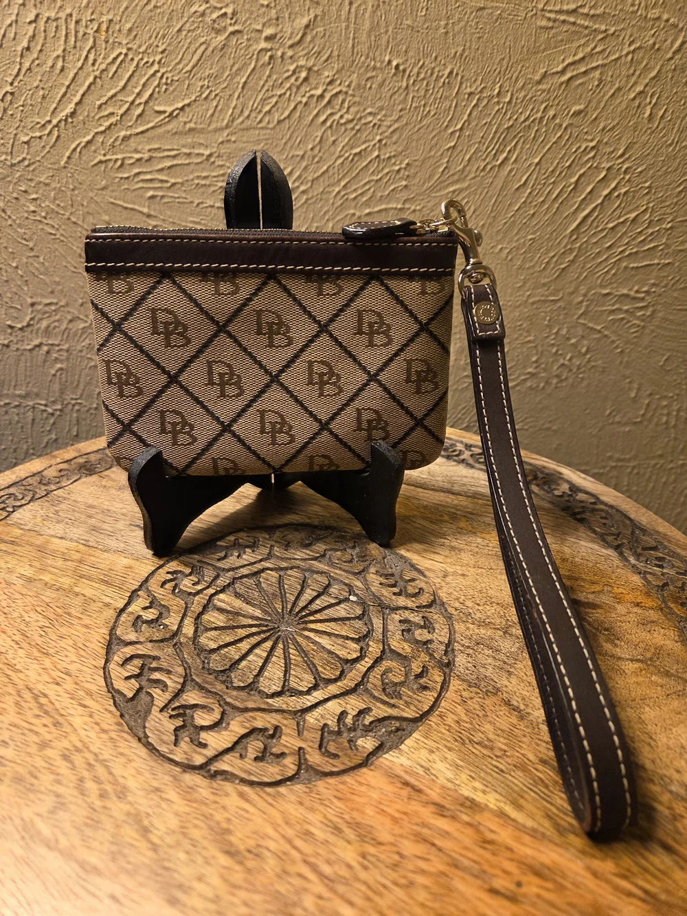 Dooney & Bourke Monogram Brown Canvas Wristlet Pouch